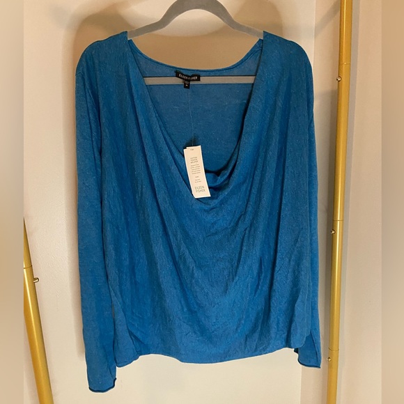 Eileen Fisher Sweaters - Eileen Fisher Blue Drape Neck Sweater Linen blend Boxy fit